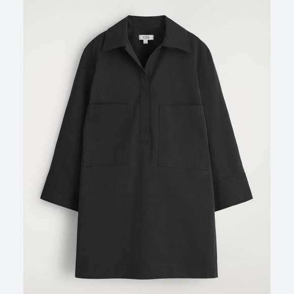 COS Oversized Poplin Puff Sleeve Minimalist Button Shirt Dress Dark Gray Size 8 - Picture 1 of 7